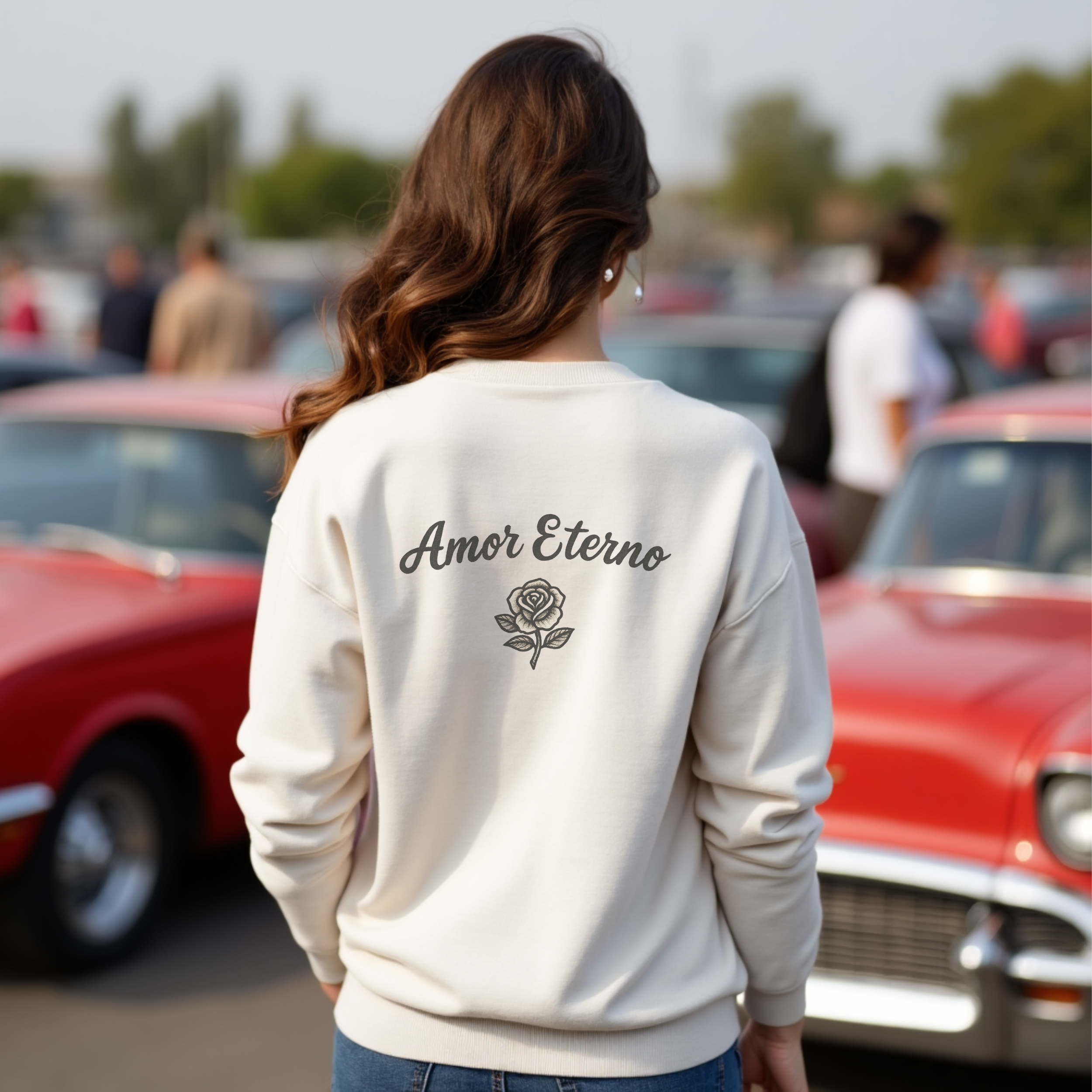 Amor Eterno Sweatshirt – Chicano Style Día de los Muertos Crewneck, Eternal Love Calavera Graphic, Latino Cultura Sweater