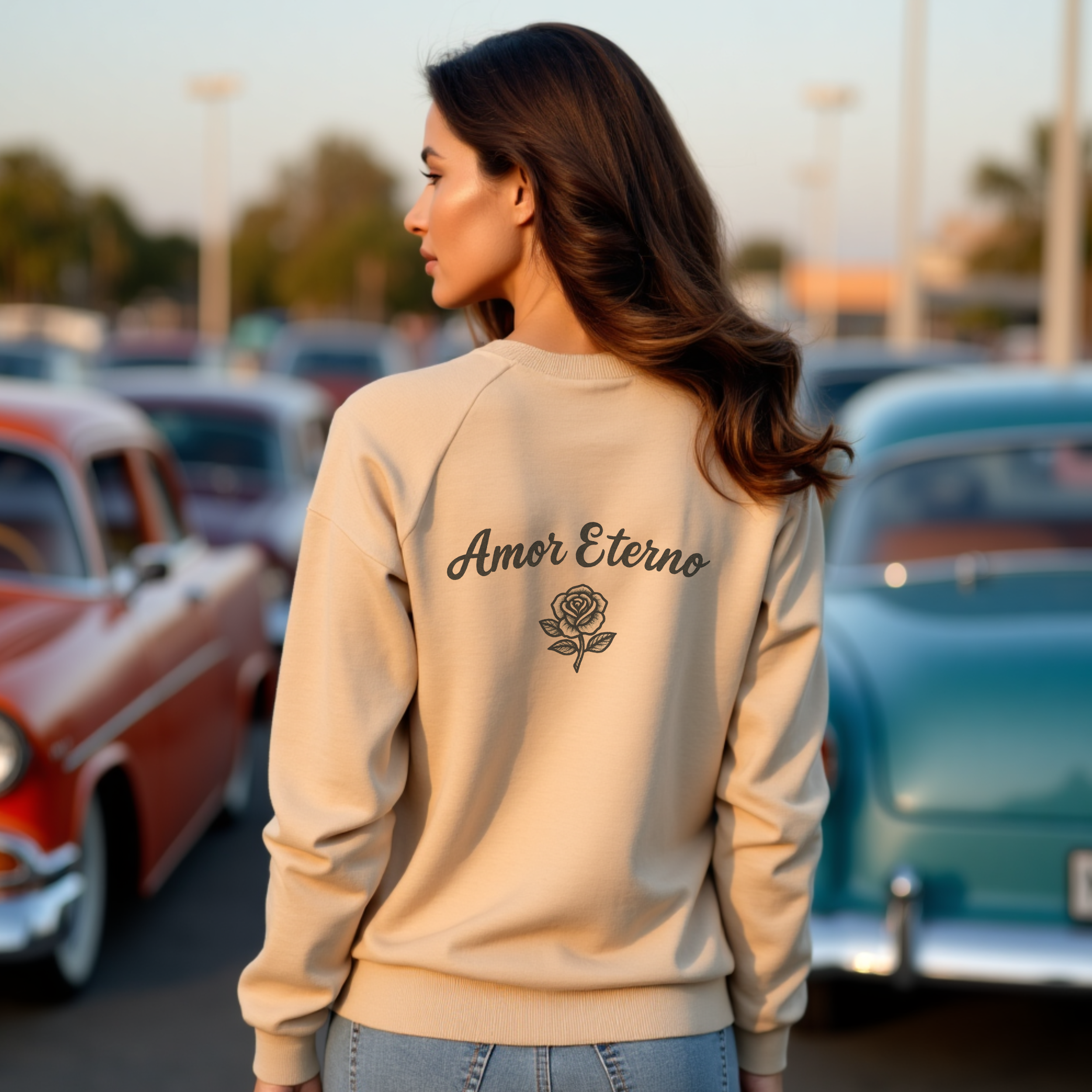 Amor Eterno Sweatshirt – Chicano Style Día de los Muertos Crewneck, Eternal Love Calavera Graphic, Latino Cultura Sweater