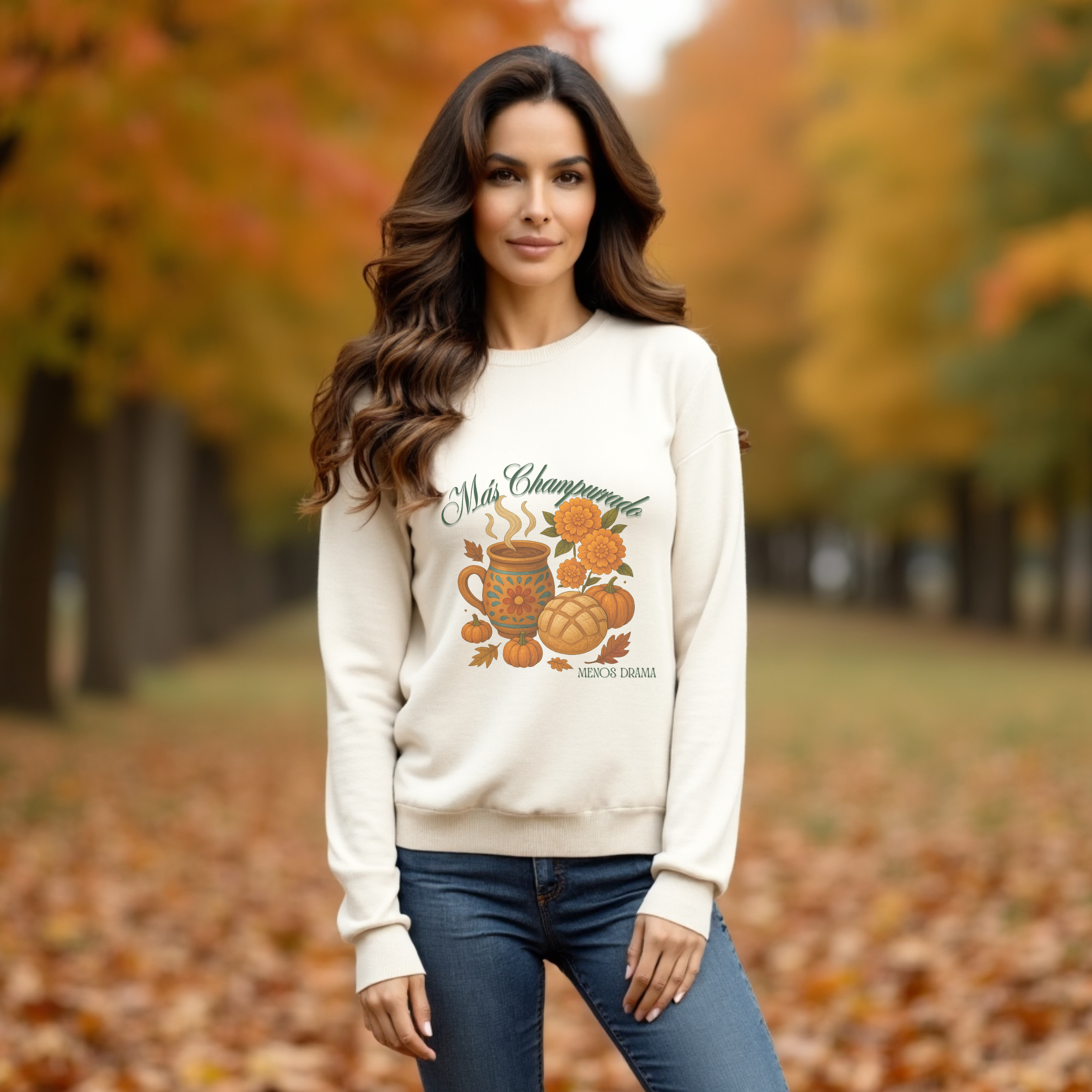 Más Champurrado Menos Drama Sweatshirt – Cozy Mexican Fall Crewneck, Pan Dulce & Hot Drink Sweater, Latina Autumn Outfit