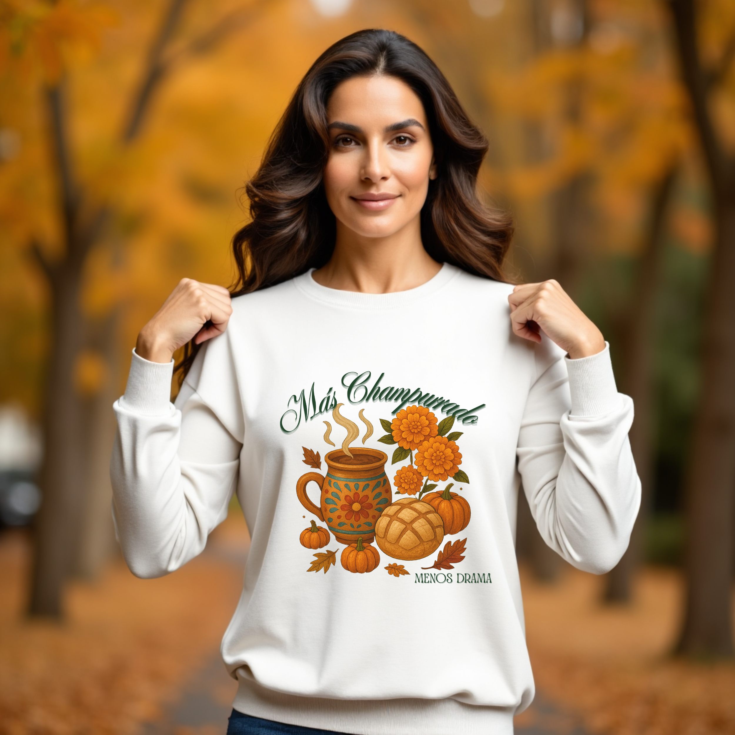 Más Champurrado Menos Drama Sweatshirt – Cozy Mexican Fall Crewneck, Pan Dulce & Hot Drink Sweater, Latina Autumn Outfit