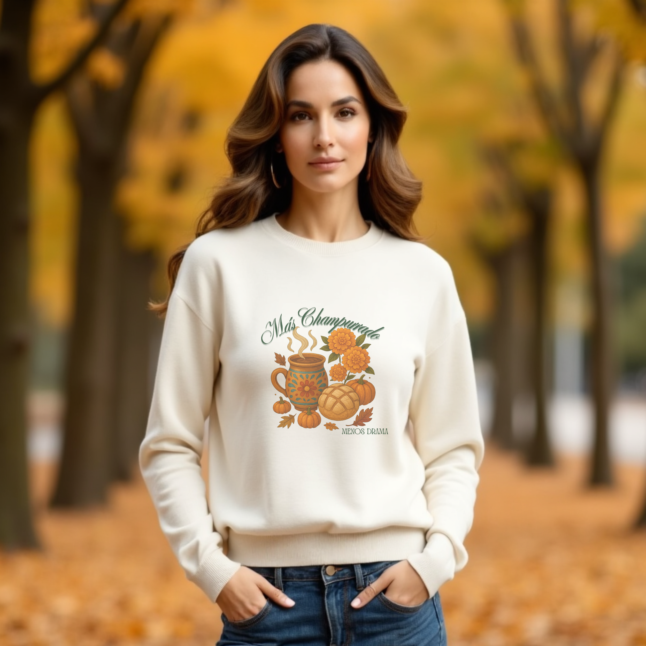 Más Champurrado Menos Drama Sweatshirt – Cozy Mexican Fall Crewneck, Pan Dulce & Hot Drink Sweater, Latina Autumn Outfit